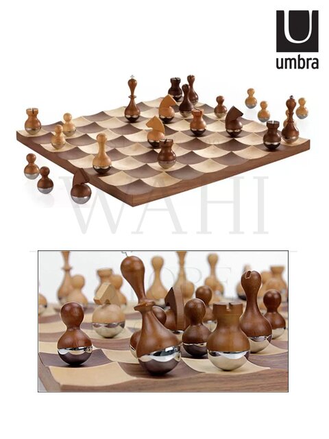 umbra jogo xadrez wobble madeira metal Jogo Xadrez Wobble UMBRA 38x38x11cm