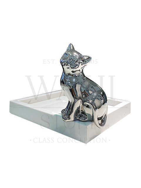 gato sentado ceramica cromada Gato Sentado Cerâmica Cromada 16x12x8cm