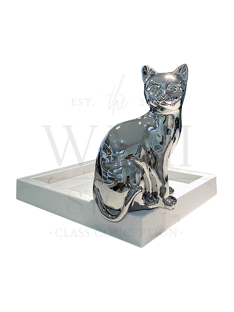 gato sentado ceramica cromada Gato Sentado Cerâmica Cromada 19x13x9cm