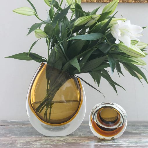 vaso cadoro bicolor ambar 2 Vaso Murano Bicolor Oval CADORO Ambar 17x12x6cm